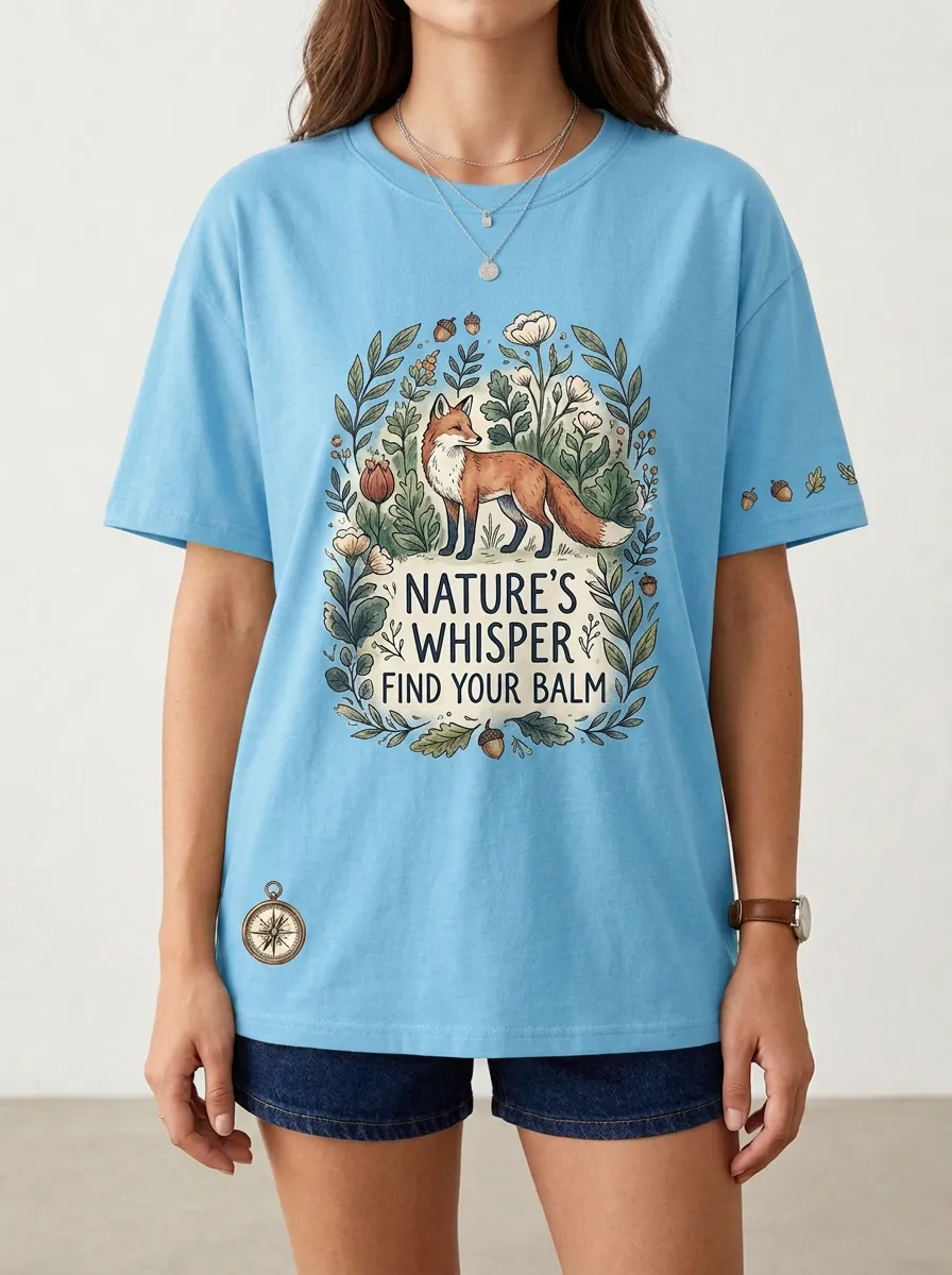 Nature Lover Fox Floral Compass T-Shirt