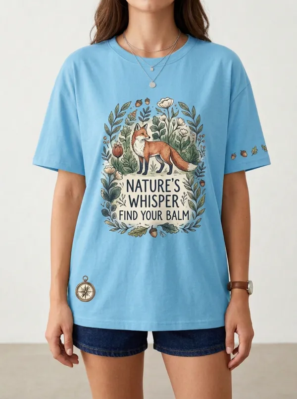 Nature Lover Fox Floral Compass T-Shirt