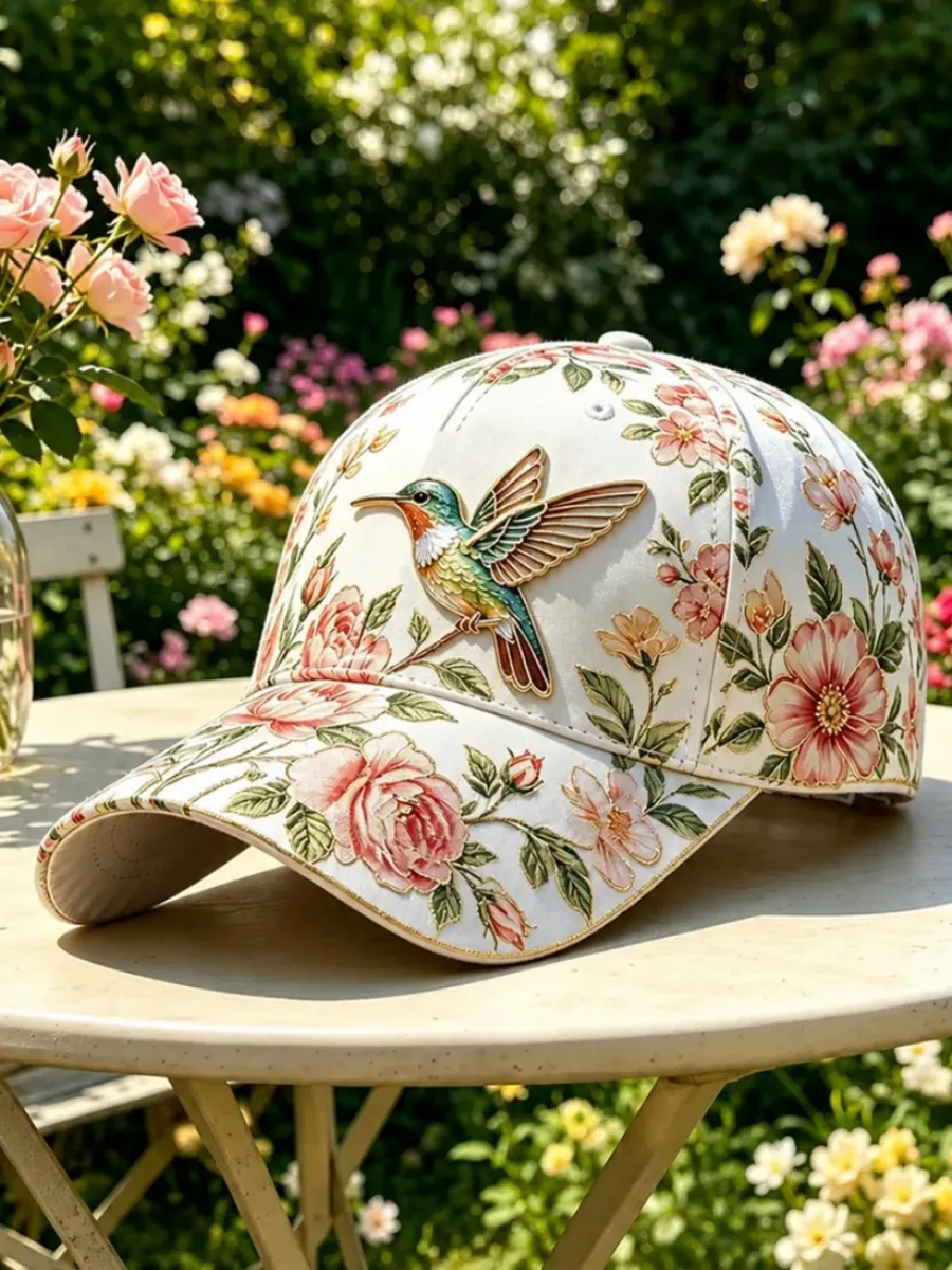Women's Floral & Hummingbird Print Casual Hat