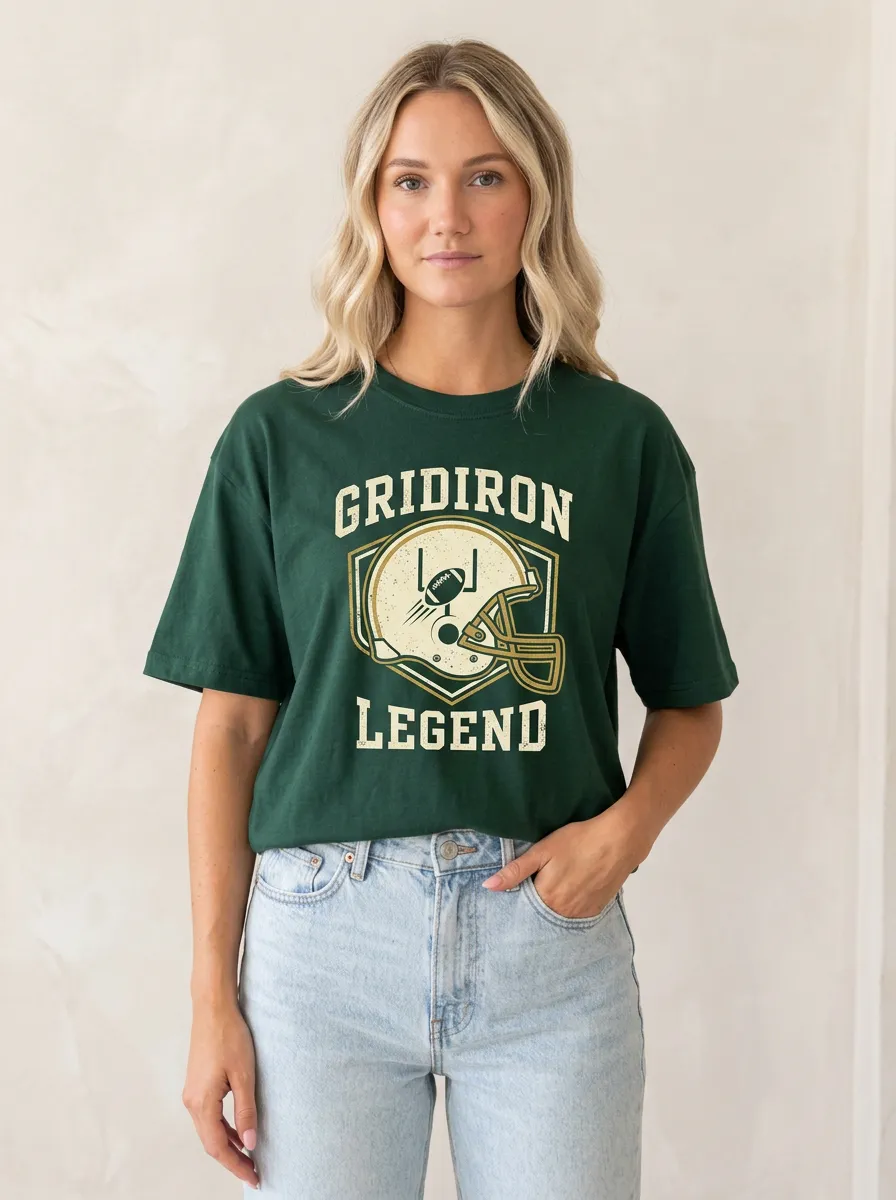 Women's Football Fan Gridiron Legend Helmet Printed T-Shirt