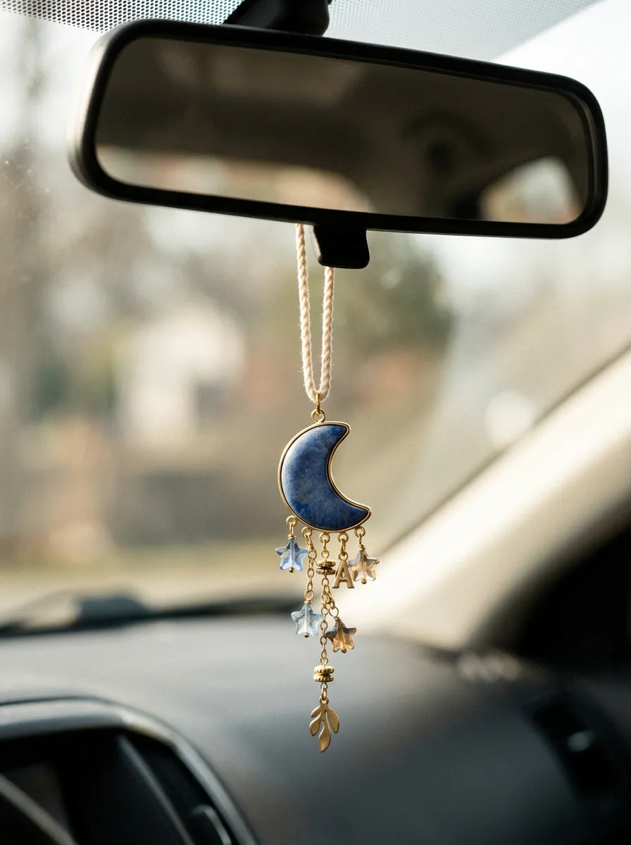 Refined Moon-Star Rearview Mirror Hanging Ornament