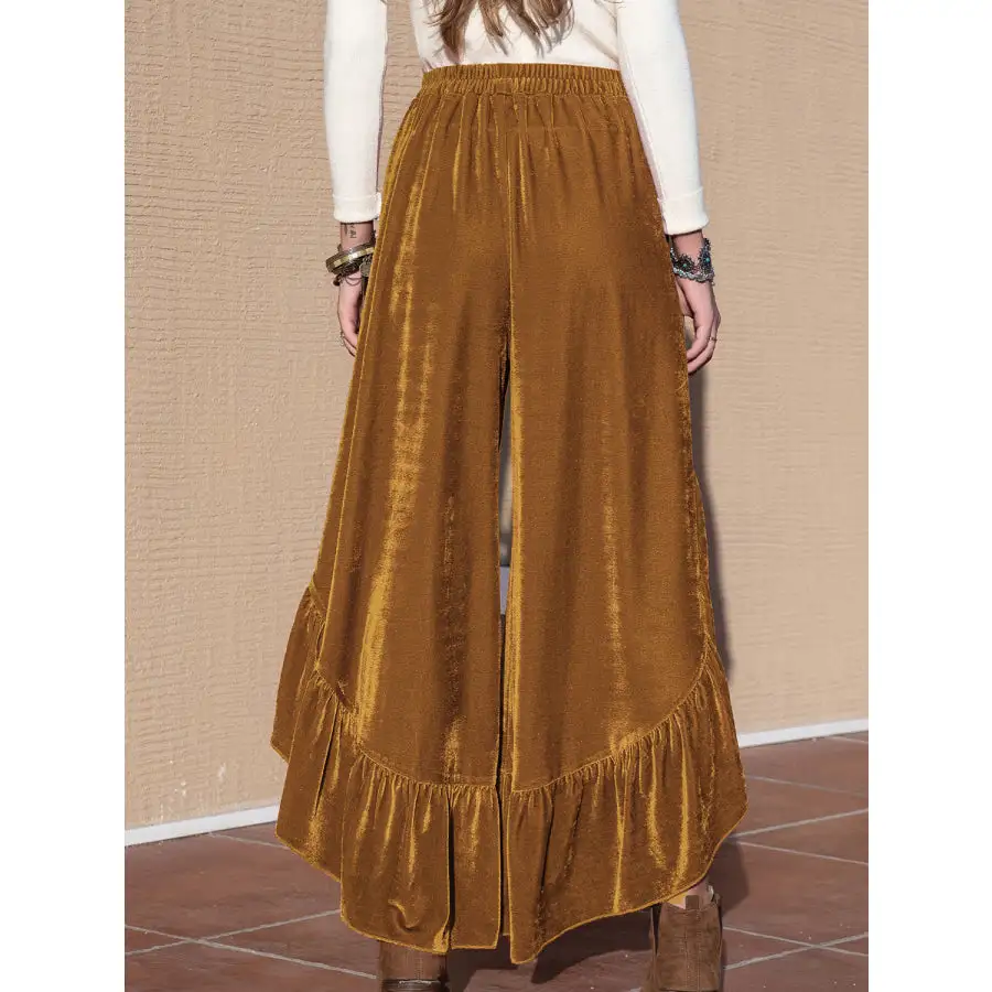 Slit Ruffled Wide Leg Pants