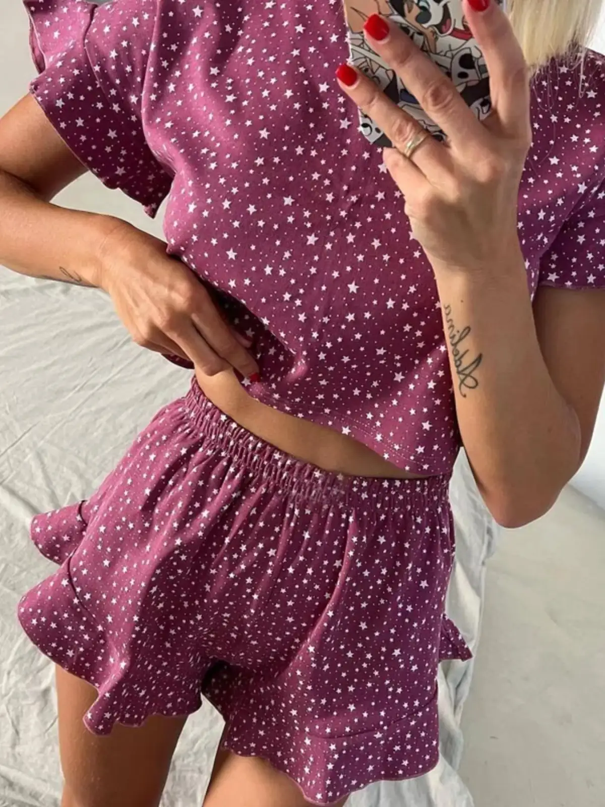 Refined Ruffled Top and Shorts Lounge Set