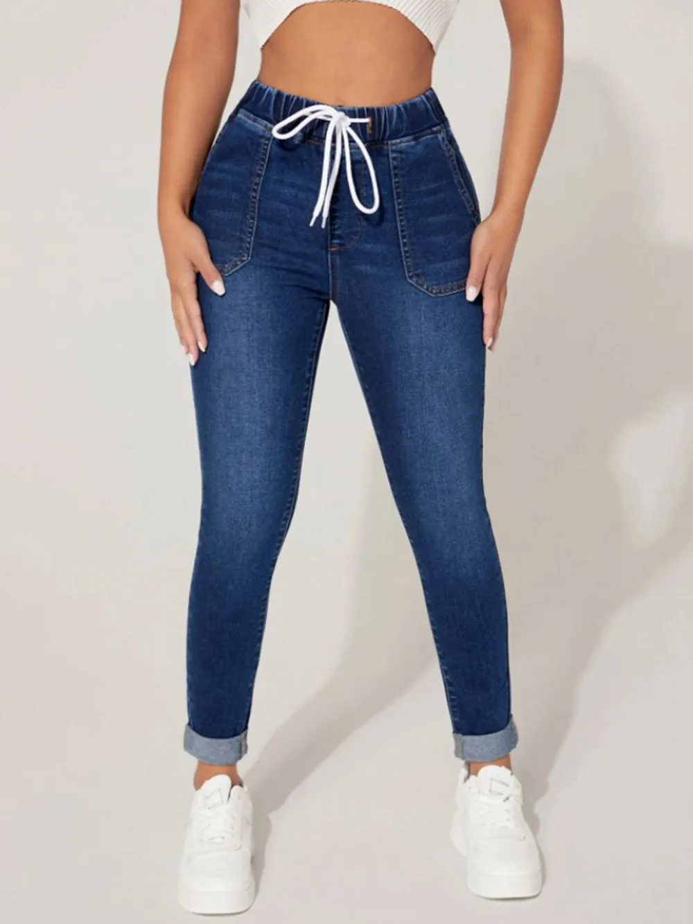 Everyday Drawstring Cropped Denim Jeans