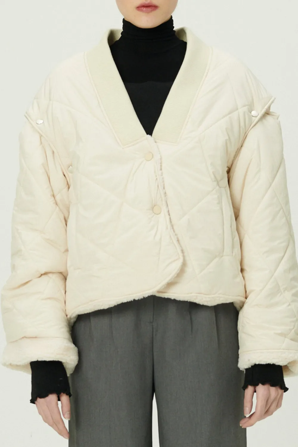 Quilted Sherpa Coat W/Detachable Sleeve