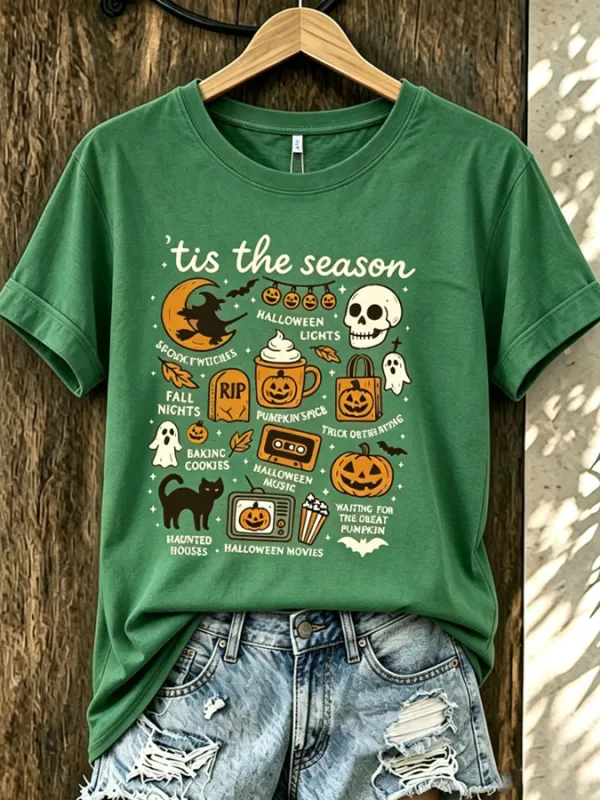 Women's Retro Pumpkin Witch Printed T-Shirt