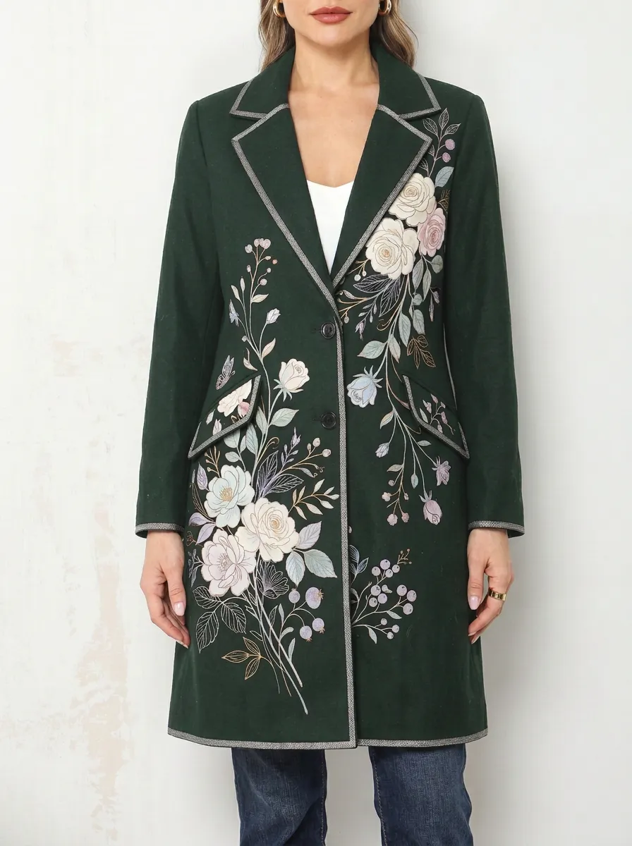 Women's Floral Art Vintage Rose Printed Blazer Coat
