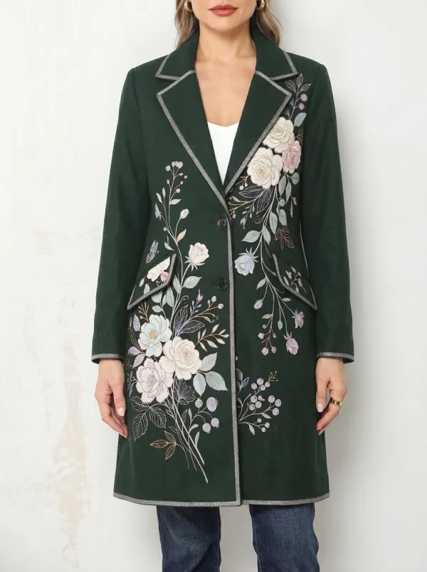 Women's Floral Art Vintage Rose Printed Blazer Coat