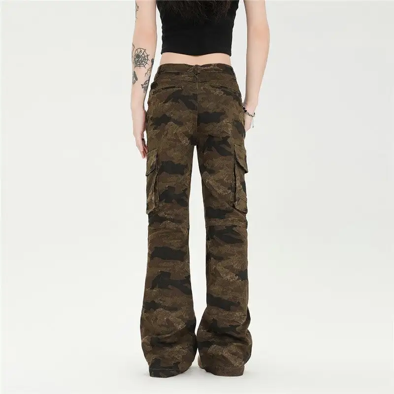 Women's Flared Slim Fit Camouflage Cargo Pants
