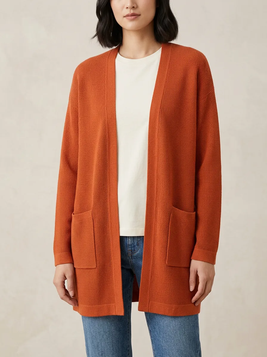 Relaxed Waffle-Knit Knit Cardigan