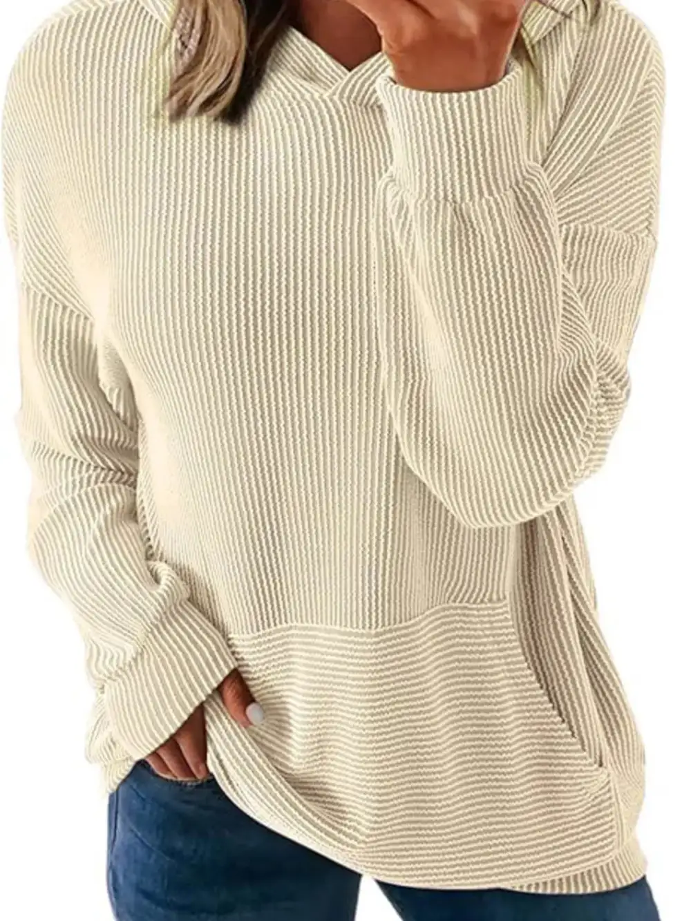 Pocketed Oversized Ribbed Hoodie