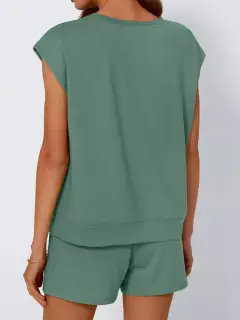 Refined Drawstring Pocketed Shirt and Shorts Matching Set