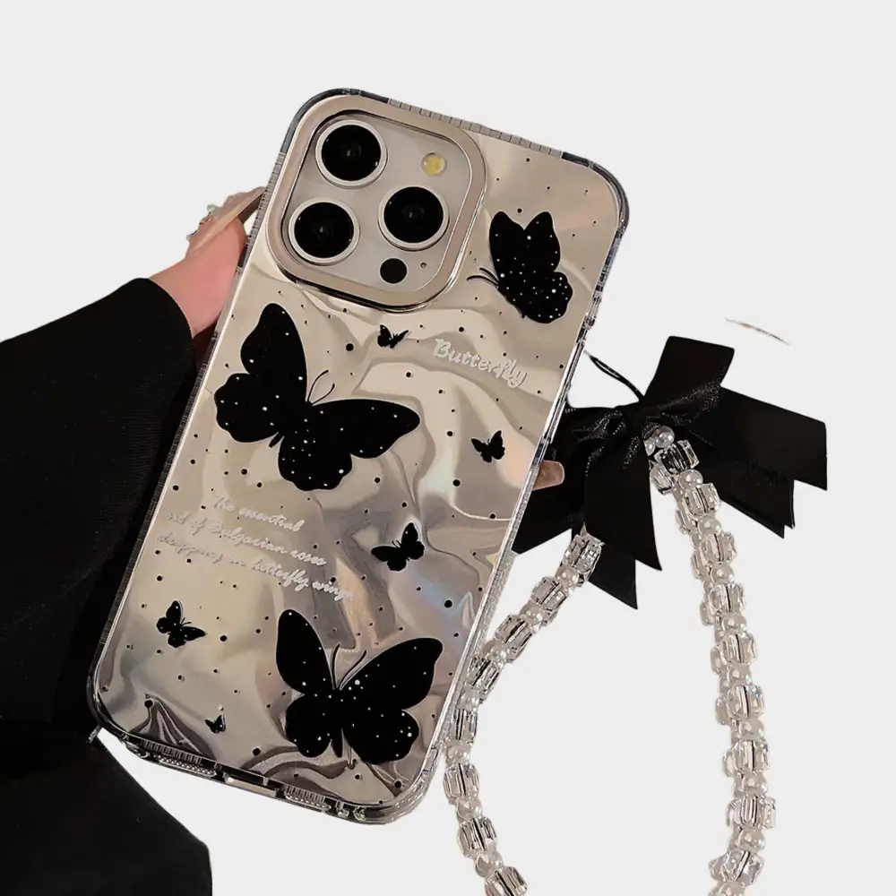 Butterfly Bow Beaded Wristlet Phone Case
