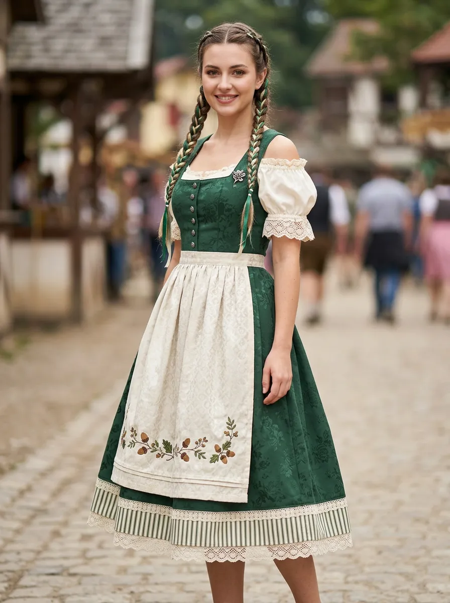 Floral Embroidered Embroidered Apron Traditional Women's Bavarian Oktoberfest Dirndl Dress