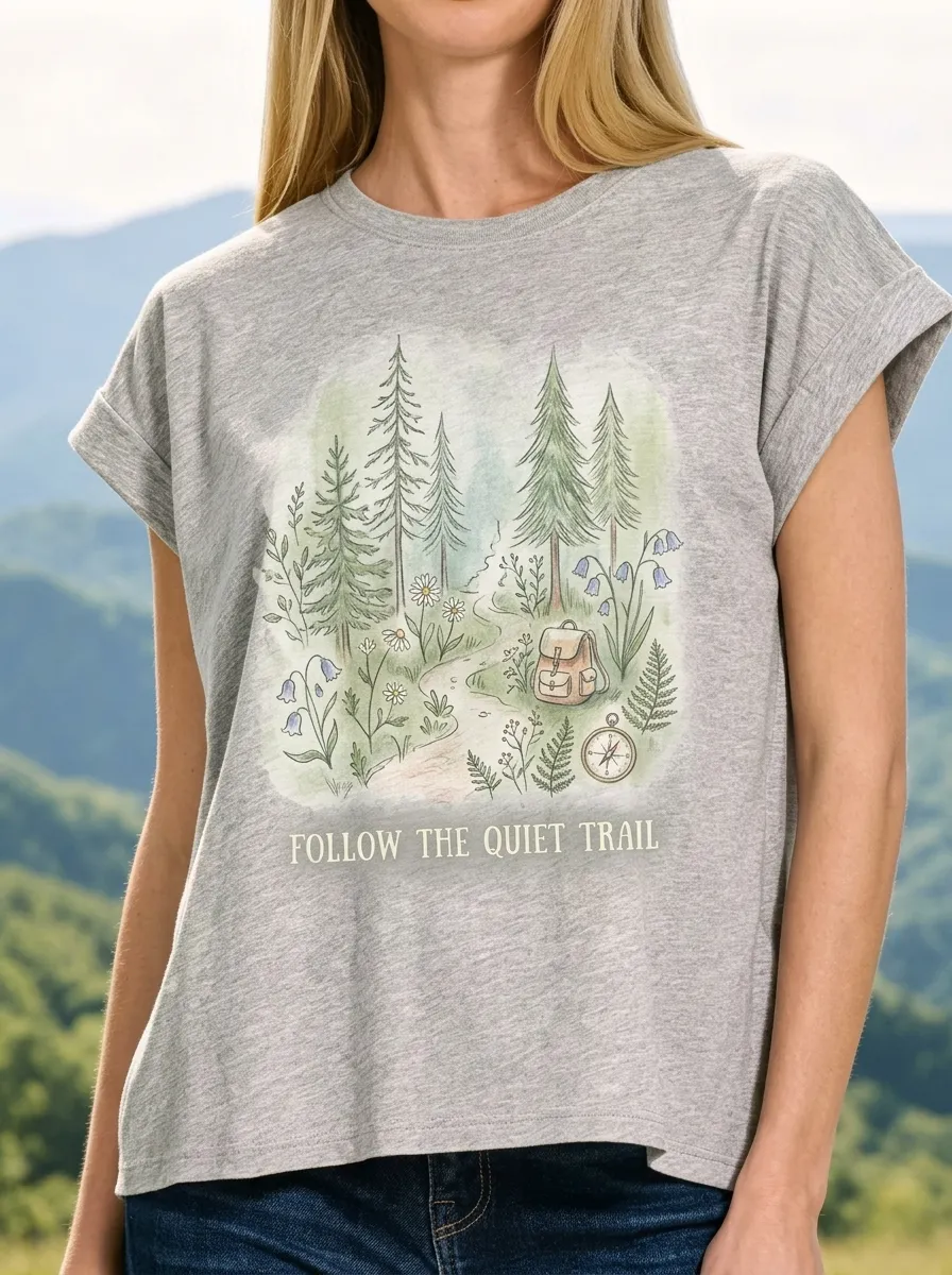 Women's Nature Lover Forest Trail Backpack Compass Printed T-shirt