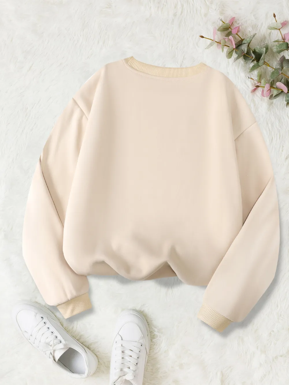 Beige With Black & Heartbeat Print Sweatshirt