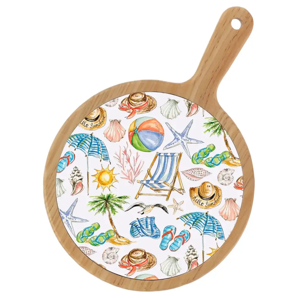 Beach Motif Bamboo Ceramic Cheese Board