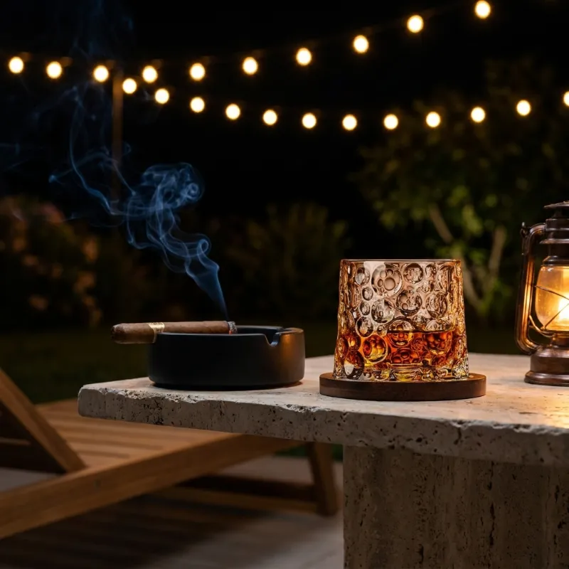 Rotating Whiskey Glass With Wood Coaster