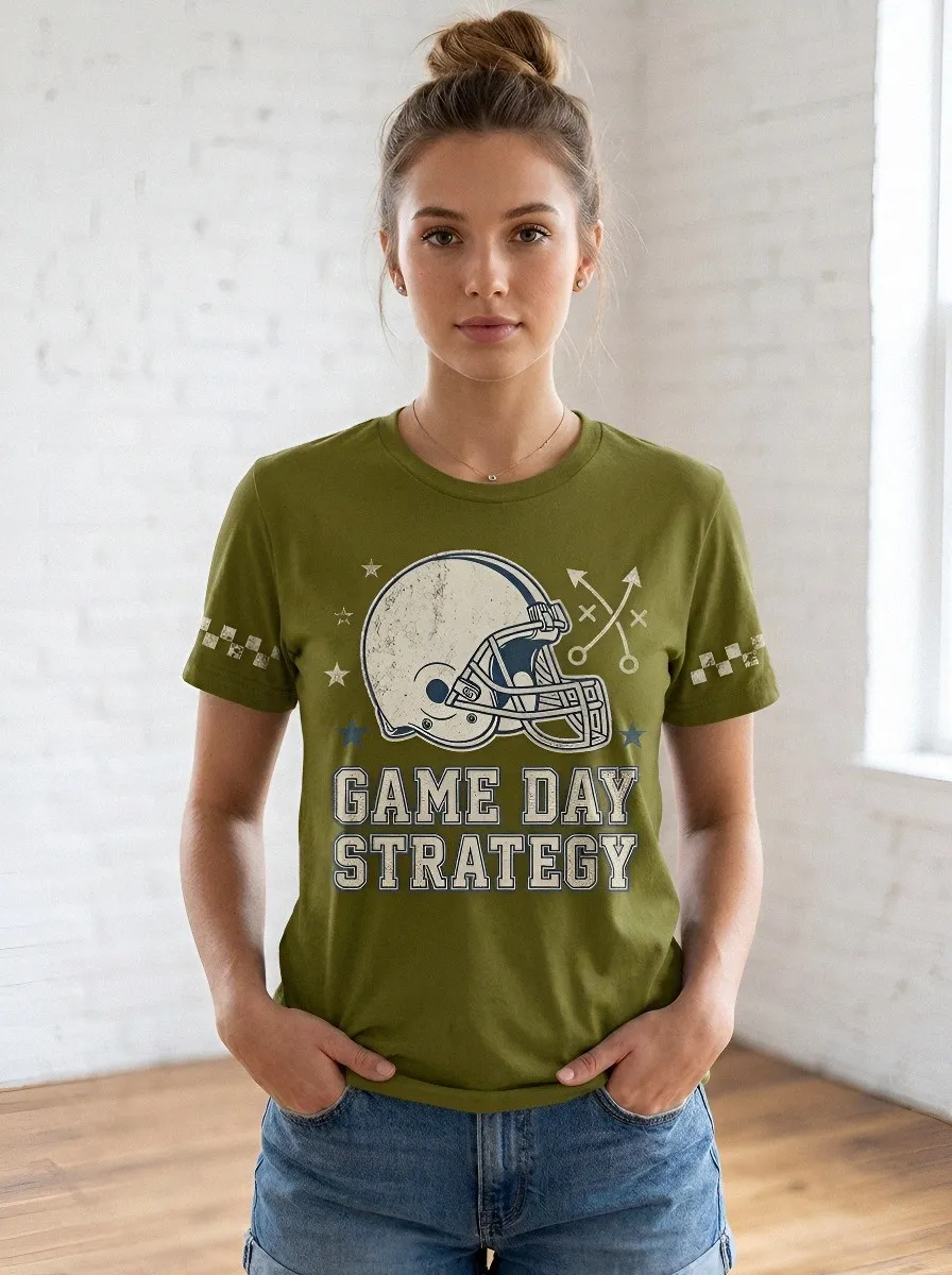 Women's Football Fan Game Day Strategy Helmet Graphic T-shirt