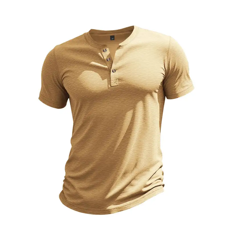 Men's Short-Sleeve Henley T-Shirt Soft Cotton With Decorative Button Placket