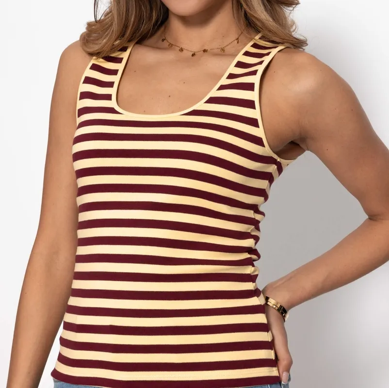 Butter Yellow Burgundy Striped Tank Top