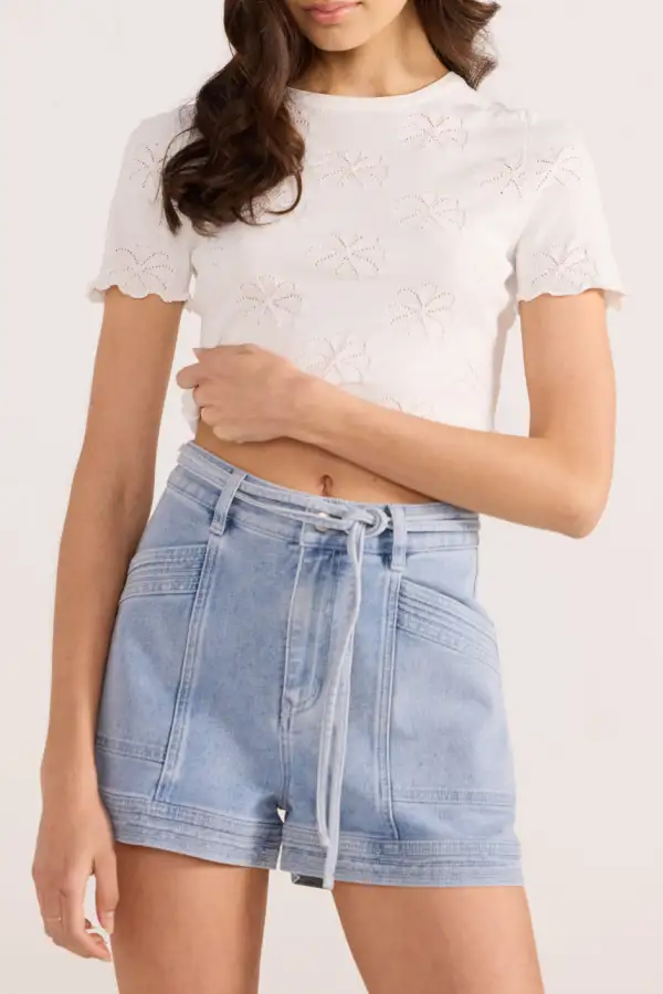 Floral Pointelle Ruffle Cropped Soft Tee