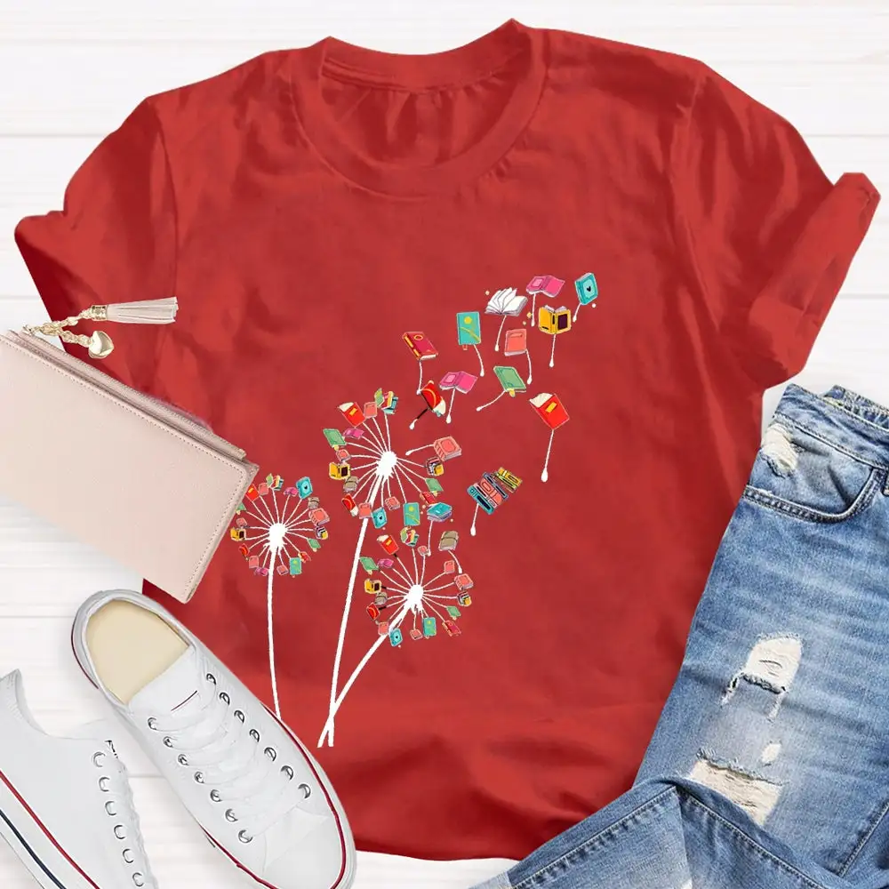 Dandelion Books Reading Lover Casual Print T-Shirt