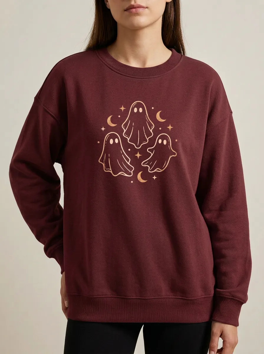Women's Halloween Ghost Moon Stars Printed Sweatshirt