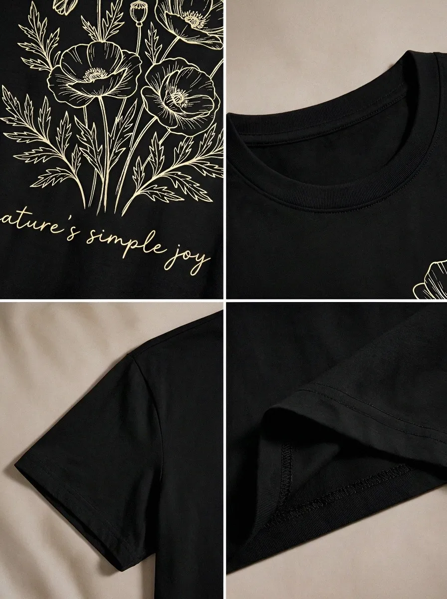 Women's Nature Lover Poppy Flower Nature's Simple Joy Printed T-shirt