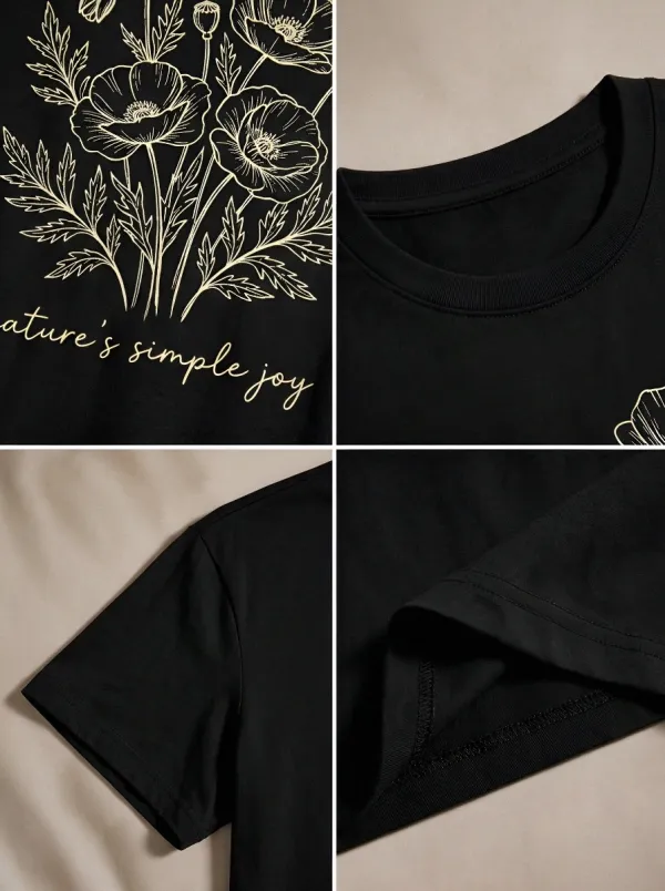 Women's Nature Lover Poppy Flower Nature's Simple Joy Printed T-shirt