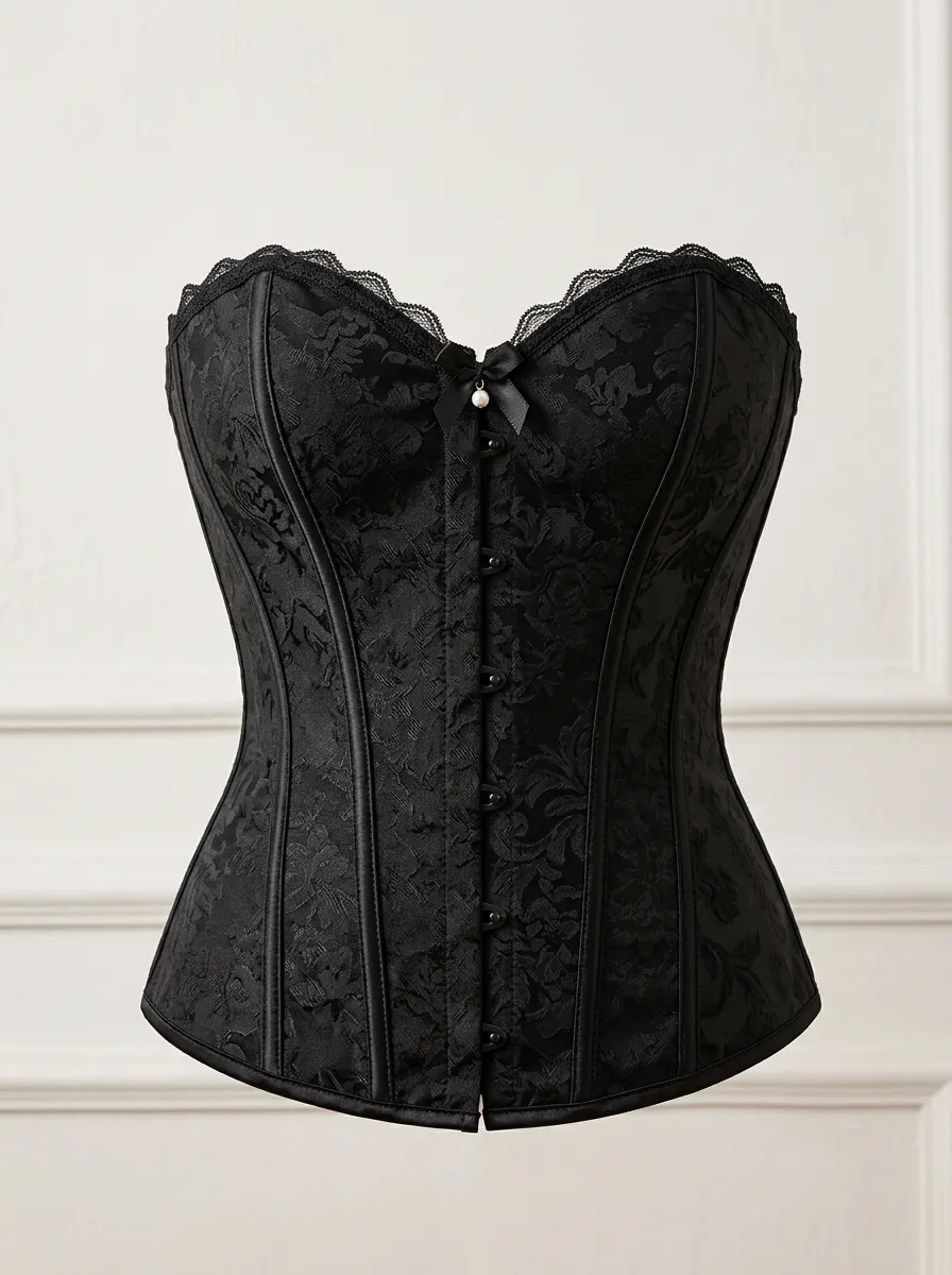 Floral Jacquard Lace-Trim Gothic-Inspired Women's Corset Top