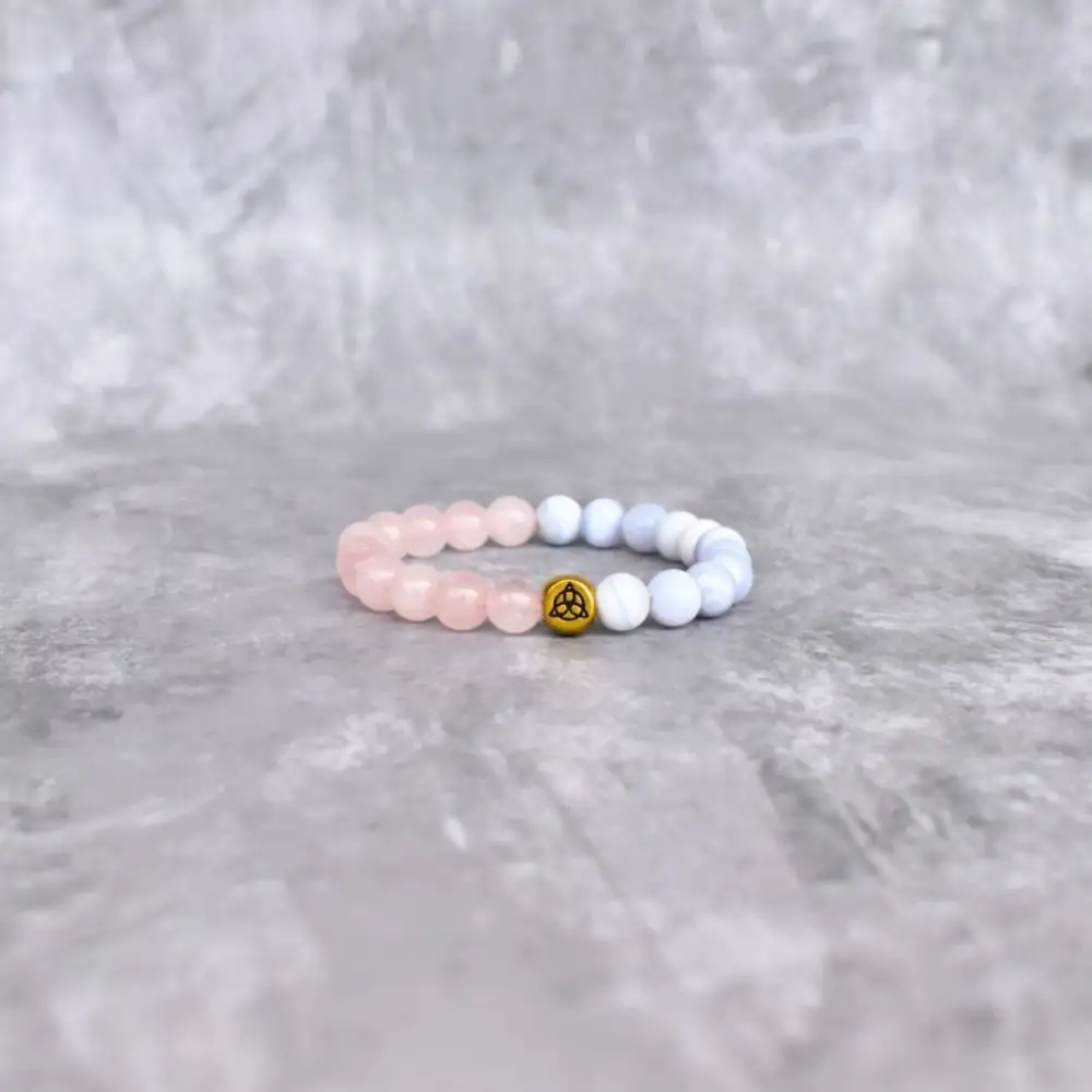Trinity Knot Rose Quartz Lace Agate Bead Bracelet