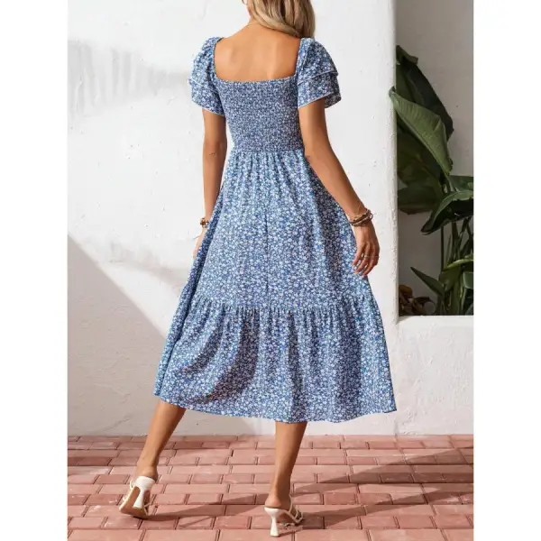Smocked Square Neck Midi Dress