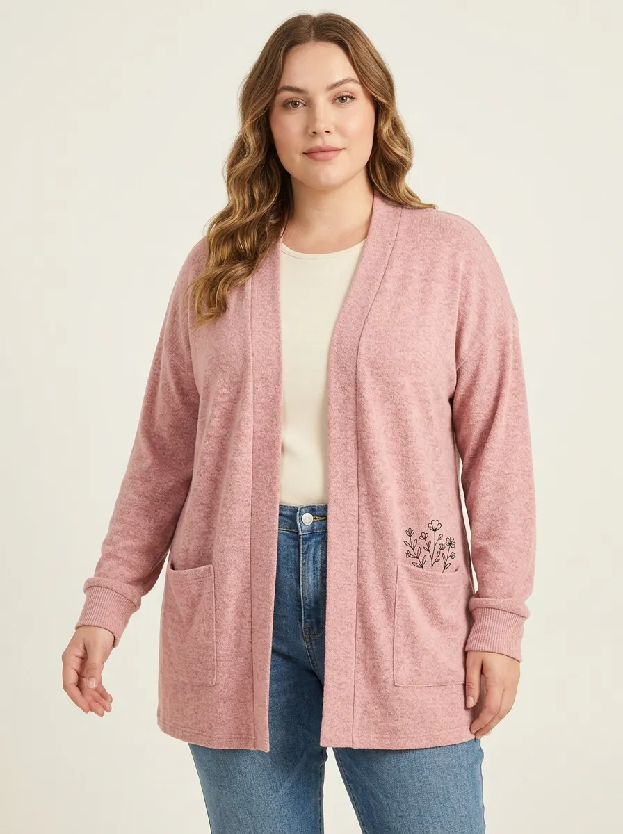 Women's Floral Minimalist Pink Printed Casual Cardigan