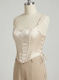 Floral Jacquard Lace-Up Button-Front Women's Corset Top