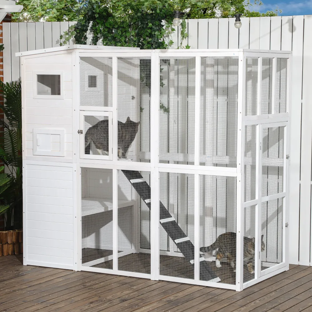 Versatile Outdoor Cat Condo with Enclosure, Cat Helper for Climbing and Lounging Outdoors