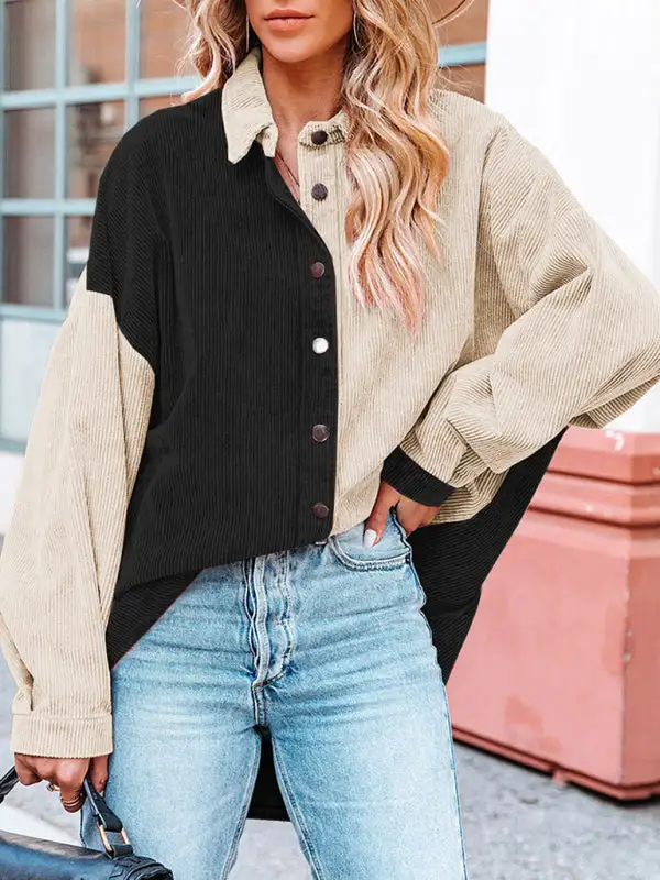 Collared Corduroy Relaxed Pocketed Jacket