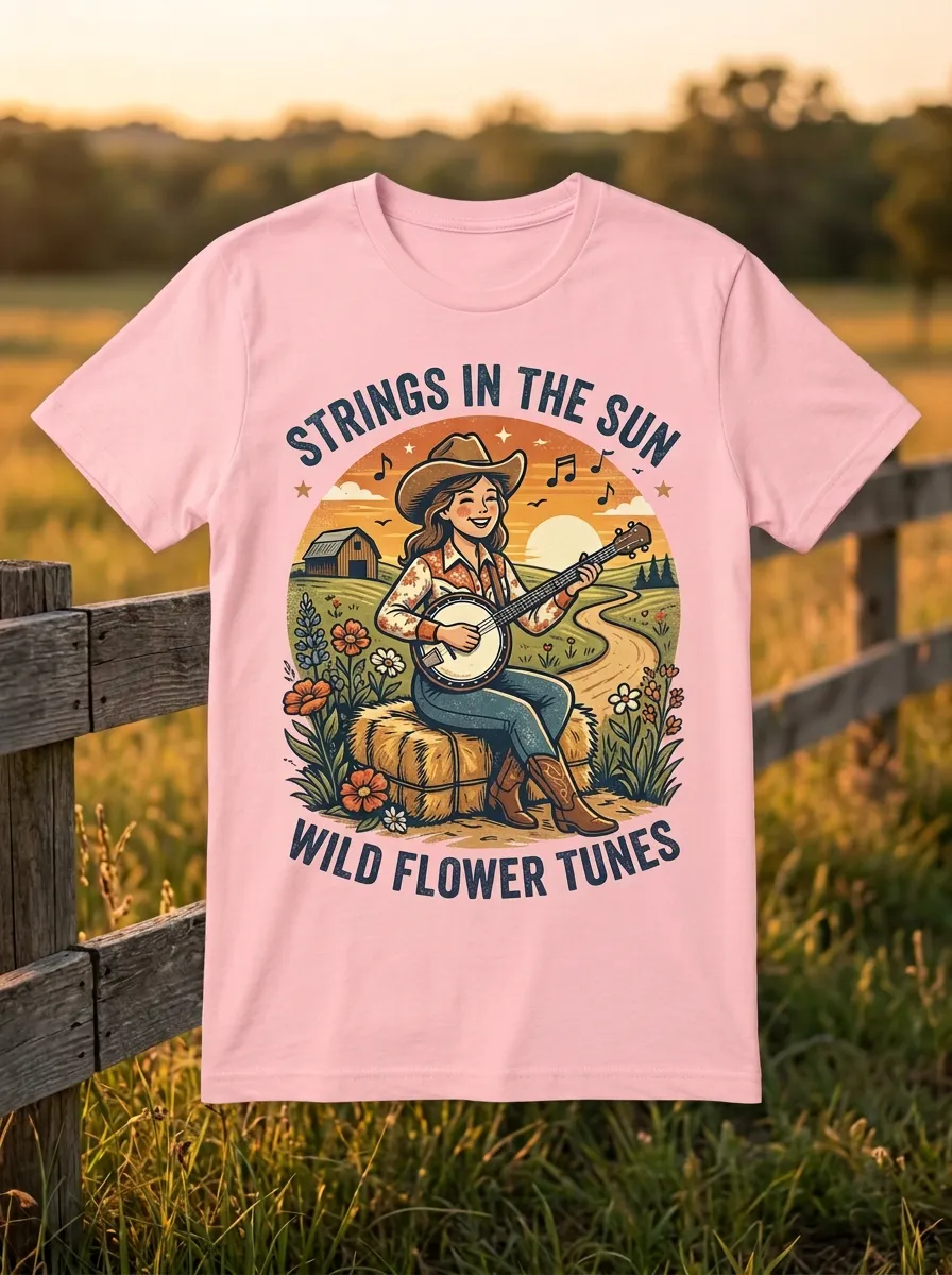 Rustic Banjo Women's Country Music Casual T-Shirt