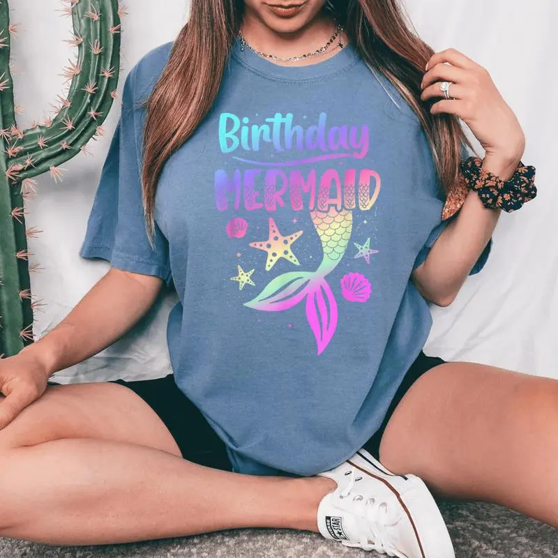Birthday Mermaid Party N Girl Mermaid Women Women's Oversized Comfort T-Shirt