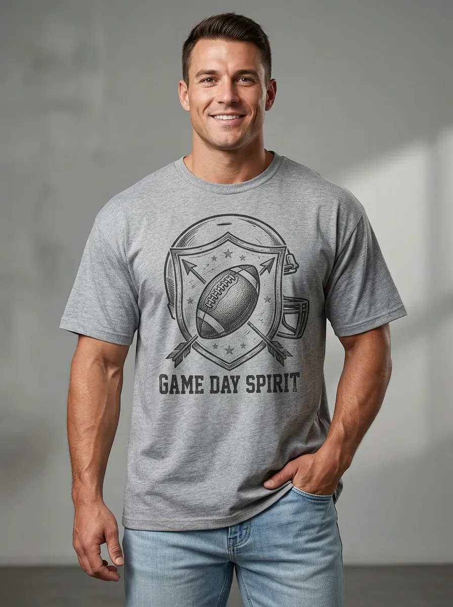 Men's American Football Lover Game Day Spirit Shield Printed T-shirt