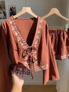 Pocketed Cotton Top and Shorts Matching Set