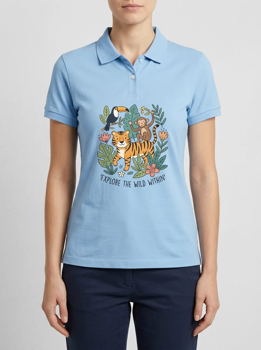 Jungle Animal Tiger Monkey Toucan Polo Shirt