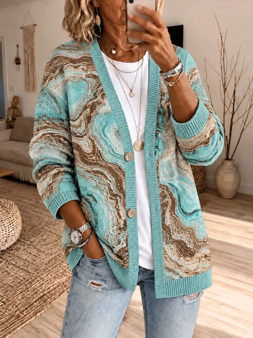 Women's Fall Casual Printed Knit Cardigan