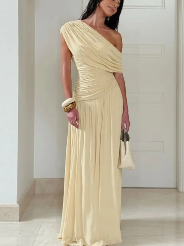 Ruched One-Shoulder Maxi Dress
