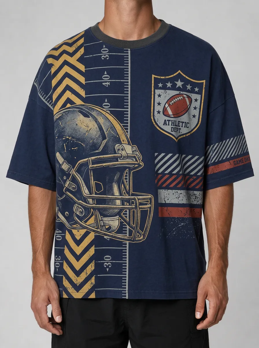 Men's American Football Helmet Athletic Dept Printed T-shirt