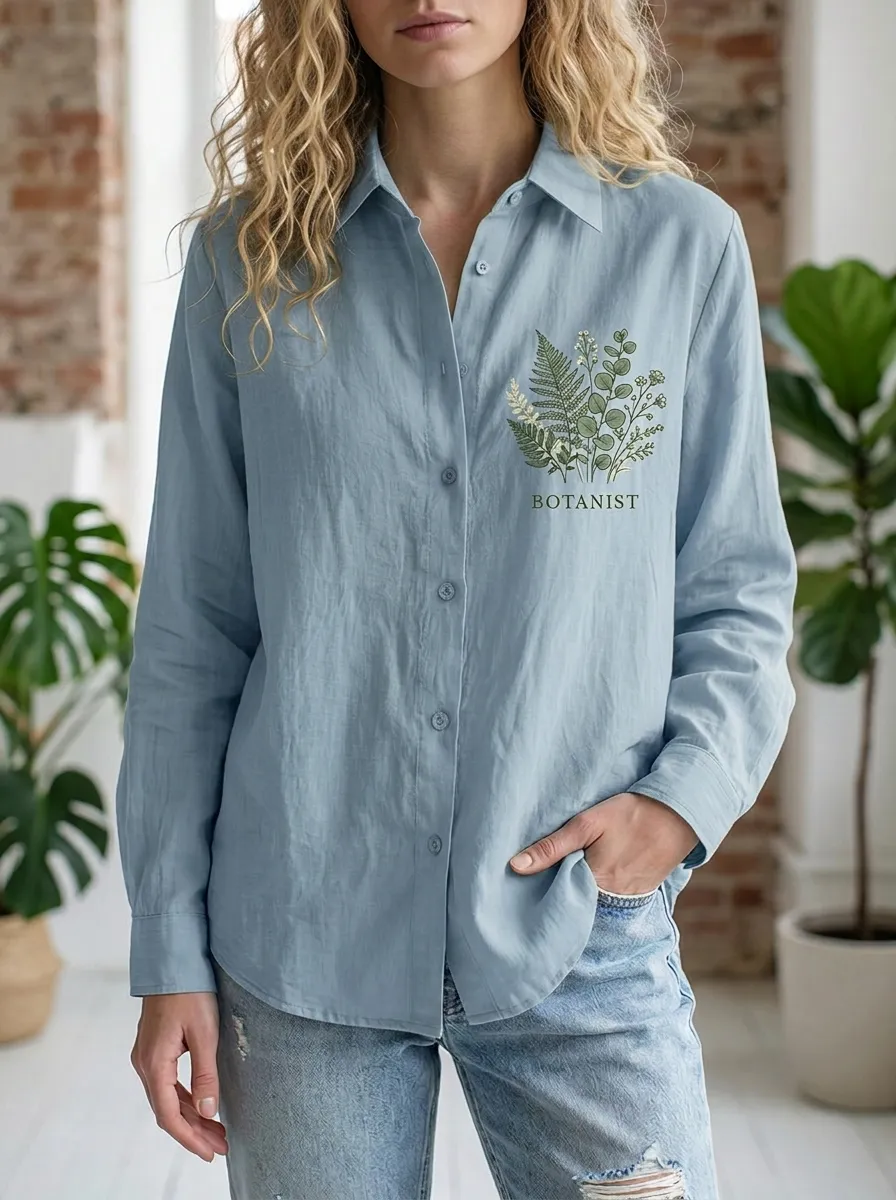 Women's Botanist Plant Lover Fern Floral Printed Shirt