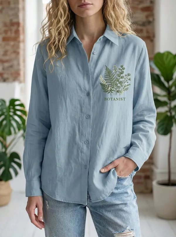 Women's Botanist Plant Lover Fern Floral Printed Shirt
