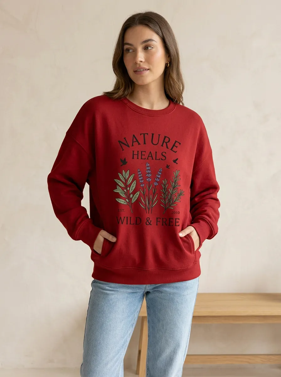 Women's Nature Lover Lavender Botanical Printed Sweatshirt