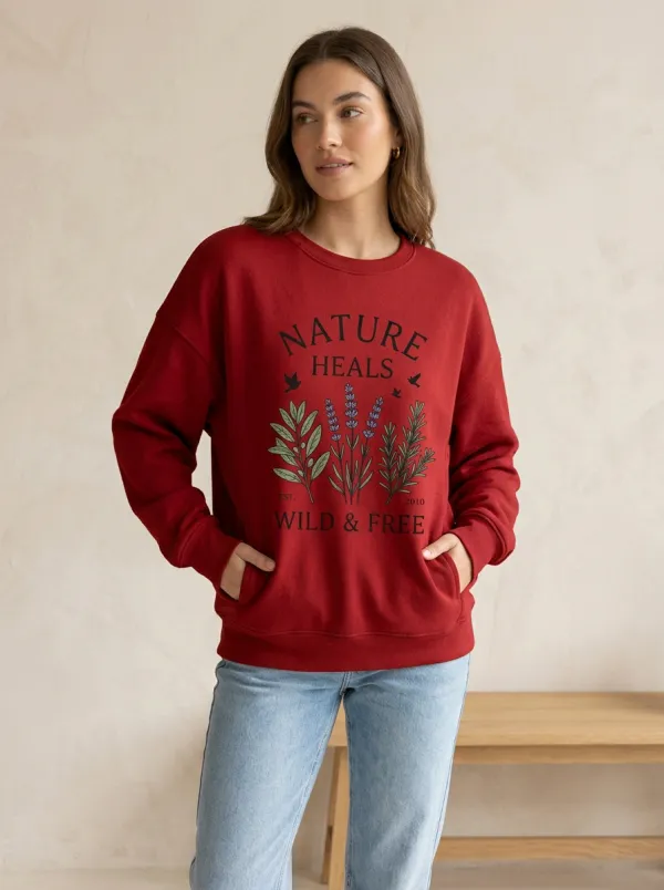 Women's Nature Lover Lavender Botanical Printed Sweatshirt