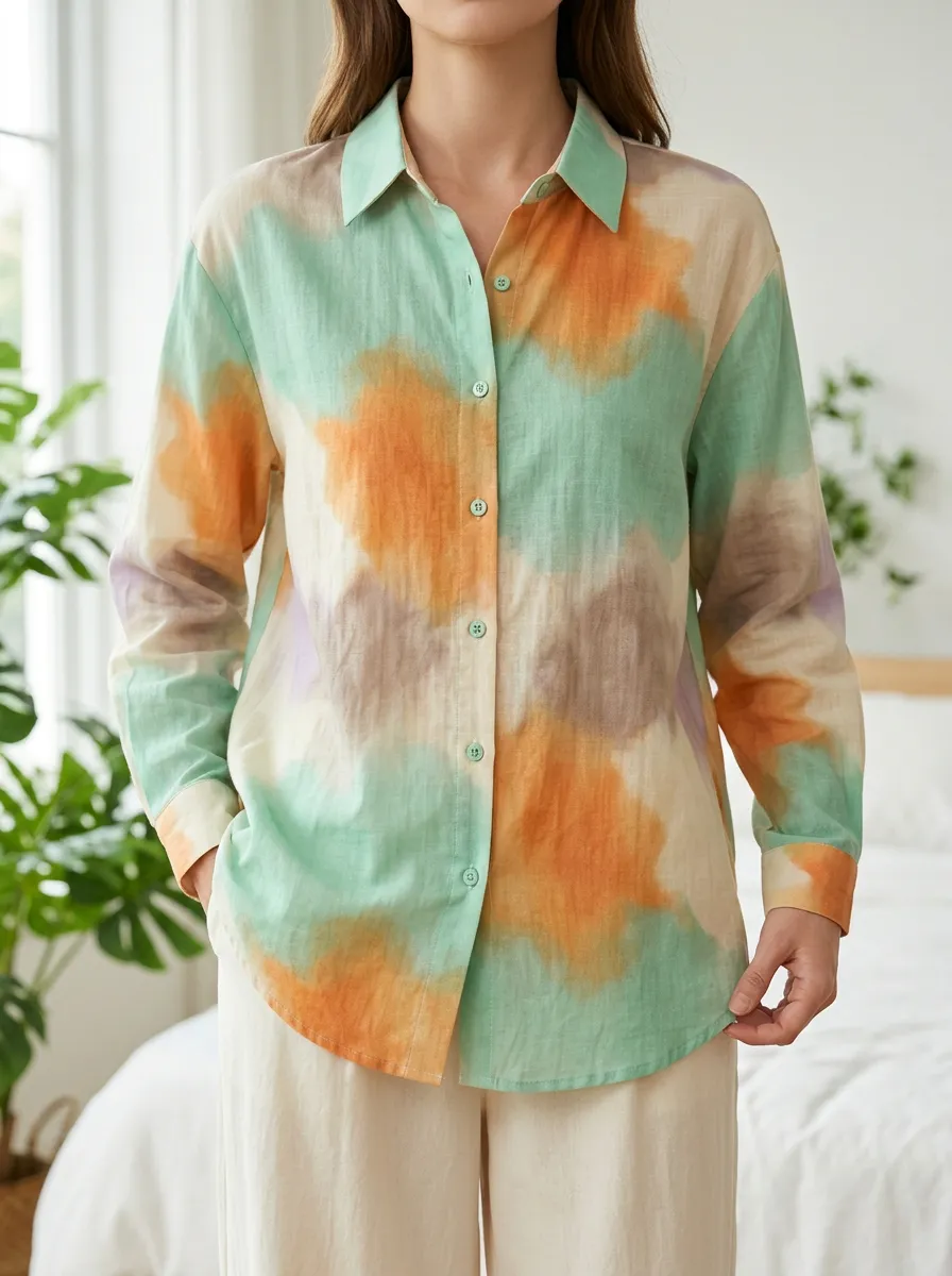 Women's Artful Abstract Watercolor Tie-Dye Shirt
